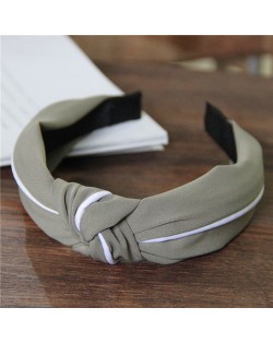 White Line Decorated Solid Color Women Hair Hoop - Army Green