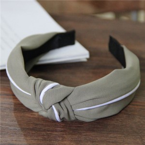 White Line Decorated Solid Color Women Hair Hoop - Army Green