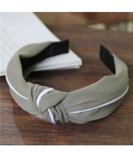 White Line Decorated Solid Color Women Hair Hoop - Army Green
