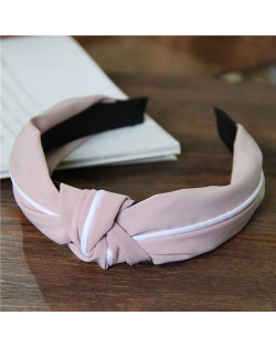 White Line Decorated Solid Color Women Hair Hoop - Pink