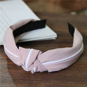 White Line Decorated Solid Color Women Hair Hoop - Pink