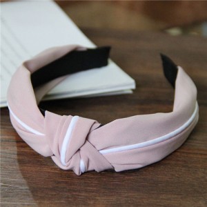 White Line Decorated Solid Color Women Hair Hoop - Pink