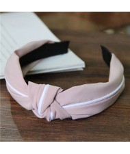 White Line Decorated Solid Color Women Hair Hoop - Pink