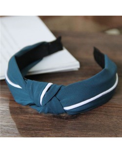 White Line Decorated Solid Color Women Hair Hoop - Teal