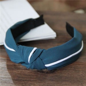 White Line Decorated Solid Color Women Hair Hoop - Teal