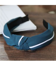 White Line Decorated Solid Color Women Hair Hoop - Teal