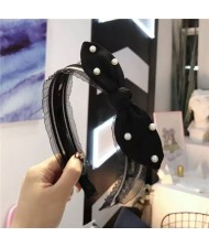 Pearl Decorated Rabit Ear Bowknot Fashion Women Cloth Hair Hoop - Black