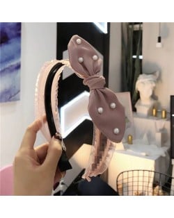 Pearl Decorated Rabit Ear Bowknot Fashion Women Cloth Hair Hoop - Pink