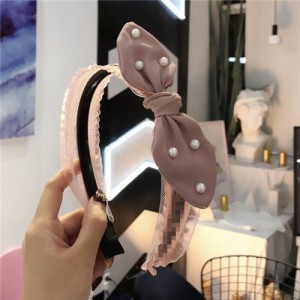 Pearl Decorated Rabit Ear Bowknot Fashion Women Cloth Hair Hoop - Pink