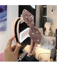 Pearl Decorated Rabit Ear Bowknot Fashion Women Cloth Hair Hoop - Pink