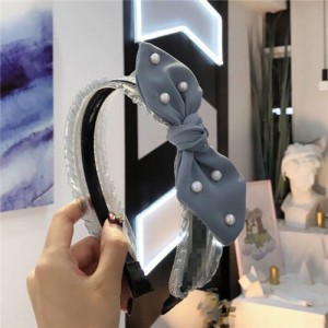 Pearl Decorated Rabit Ear Bowknot Fashion Women Cloth Hair Hoop - Blue