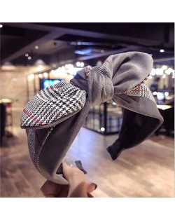 British Lattice Bowknot Cloth High Fashion Women Hair Hoop - Gray