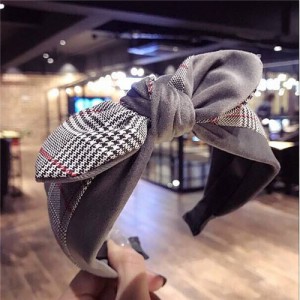 British Lattice Bowknot Cloth High Fashion Women Hair Hoop - Gray