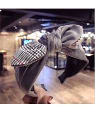 British Lattice Bowknot Cloth High Fashion Women Hair Hoop - Gray