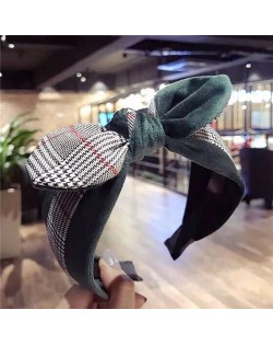 British Lattice Bowknot Cloth High Fashion Women Hair Hoop - Green