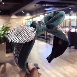 British Lattice Bowknot Cloth High Fashion Women Hair Hoop - Green