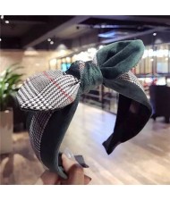 British Lattice Bowknot Cloth High Fashion Women Hair Hoop - Green
