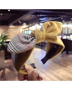 British Lattice Bowknot Cloth High Fashion Women Hair Hoop - Yellow