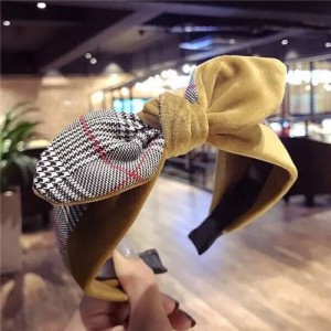 British Lattice Bowknot Cloth High Fashion Women Hair Hoop - Yellow