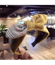 British Lattice Bowknot Cloth High Fashion Women Hair Hoop - Yellow