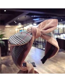 British Lattice Bowknot Cloth High Fashion Women Hair Hoop - Pink