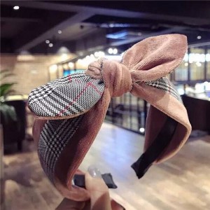 British Lattice Bowknot Cloth High Fashion Women Hair Hoop - Pink