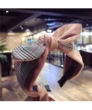 British Lattice Bowknot Cloth High Fashion Women Hair Hoop - Pink
