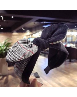 British Lattice Bowknot Cloth High Fashion Women Hair Hoop - Black