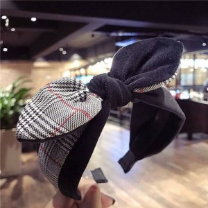 British Lattice Bowknot Cloth High Fashion Women Hair Hoop - Black