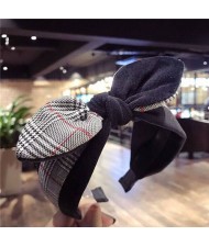 British Lattice Bowknot Cloth High Fashion Women Hair Hoop - Black