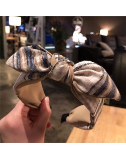 Vintage Lattice Pattern Bowknot Cloth Women Hair Hoop - Brown
