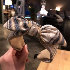 Vintage Lattice Pattern Bowknot Cloth Women Hair Hoop - Brown