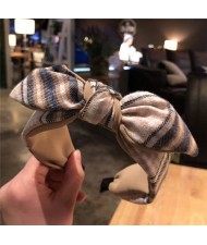 Vintage Lattice Pattern Bowknot Cloth Women Hair Hoop - Brown