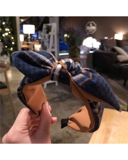 Vintage Lattice Pattern Bowknot Cloth Women Hair Hoop - Blue