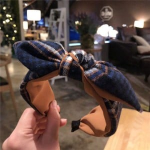 Vintage Lattice Pattern Bowknot Cloth Women Hair Hoop - Blue