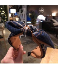 Vintage Lattice Pattern Bowknot Cloth Women Hair Hoop - Blue