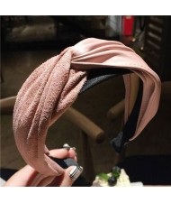 Artificial Leather and Cloth Jointed Korean Fashion Women Hair Hoop - Pink