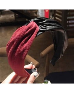 Artificial Leather and Cloth Jointed Korean Fashion Women Hair Hoop - Red