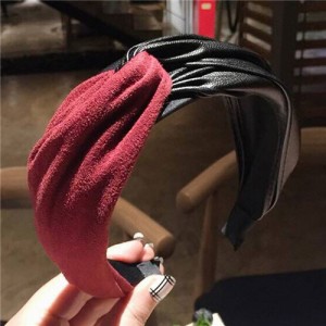 Artificial Leather and Cloth Jointed Korean Fashion Women Hair Hoop - Red