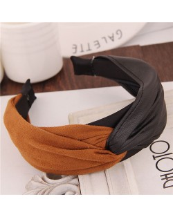 Artificial Leather and Cloth Jointed Korean Fashion Women Hair Hoop - Yellow