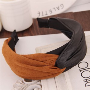 Artificial Leather and Cloth Jointed Korean Fashion Women Hair Hoop - Yellow