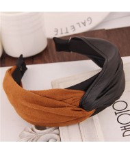 Artificial Leather and Cloth Jointed Korean Fashion Women Hair Hoop - Yellow
