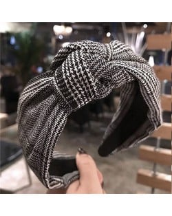 Korean Fashion Lattice Bowknot Design Cloth Women Hair Hoop - Black