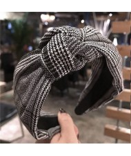 Korean Fashion Lattice Bowknot Design Cloth Women Hair Hoop - Black