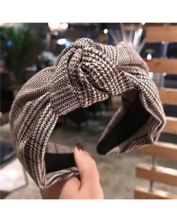 Korean Fashion Lattice Bowknot Design Cloth Women Hair Hoop - Brown