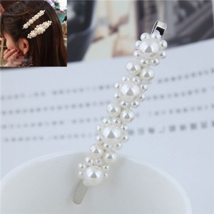 Korean Pearl Fashion Floral Design Women Hair Clip - Silver