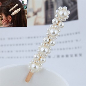 Korean Pearl Fashion Floral Design Women Hair Clip - Golden
