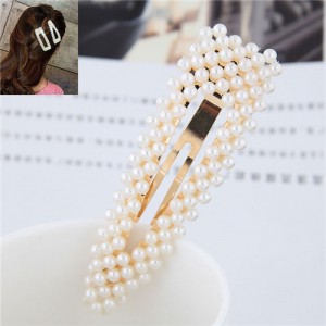 Pearl Style High Fashion Waterdrop Shape Women Hair Clip - Golden