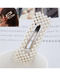 Pearls All-over Design Bar Shape Women Hair Clip - Silver