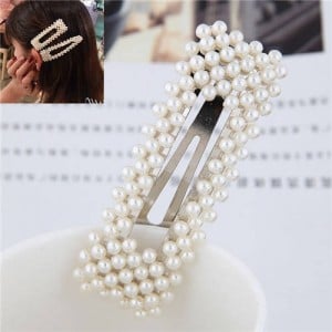 Pearls All-over Design Bar Shape Women Hair Clip - Silver